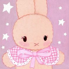 a painting of a little bunny with stars on it's back and pink gingham dress