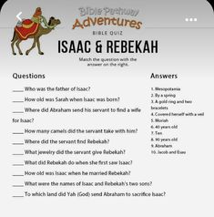 an image of the bible's answer sheet for jesus and rebekahs