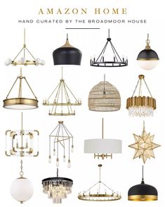 an assortment of chandeliers with the words amazon home