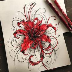 Red Spider Lily Professional Tattoo Kit Shaded Lily Tattoo, Spider Lily Hip Tattoo, Spider Lily Tattoo, Professional Tattoo Kits, Rib Tattoos For Women, Engraving Tattoo, Beginner Tattoos, Red Spider Lily, Spider Lily