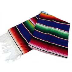 two multicolored striped blankets folded on top of each other