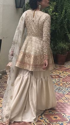 Bridal gharara set for nikah bride in offwhite color with golden work Model#W 537 How To Dress For A Wedding