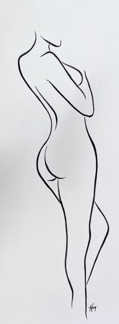 a black and white drawing of a woman's body with her hands on her hips