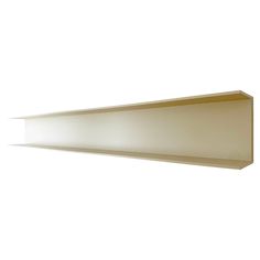 a white wall mounted light fixture with a gold finish on the top and bottom part