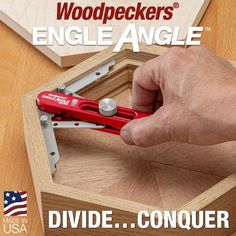 a man is using a pliers to open a wooden box with the words woodpecker's engle angle