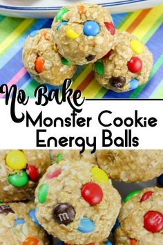 no bake monster cookie energy balls on a plate