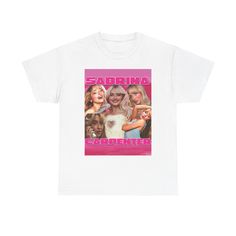 a white t - shirt with an image of two women on it