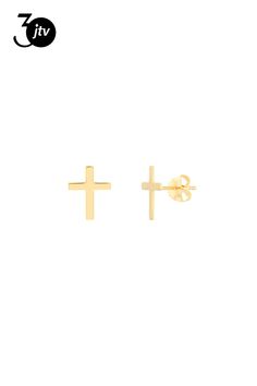 10K Yellow Gold 8.45mm Cross Post Earrings with Stud Back Cross Earrings, 10k Gold, Post Earrings, Yellow Gold, Yellow, Gold