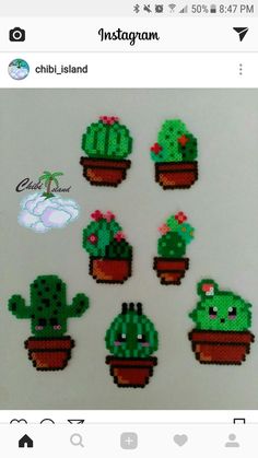 the pixelated cactus stickers have been placed on top of each other, and they are