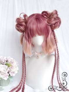 Braids length: 65cm  Bangs length: 11cm   Hair length: 28cm   This price is for a wig or a pair of wig hairclips only. Wig Details:Heat-resistant Synthetic Fiber Braids Length, Wig Braids, 얼굴 드로잉, Hair Sketch, Cosplay Hair, Kawaii Hairstyles, Fantasy Hair, Hair Stylies, Hair Braid