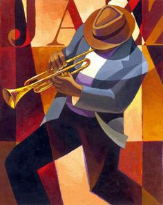 a painting of a man with a trumpet in his hand and the words la music parala come nessuncio resce ma fare