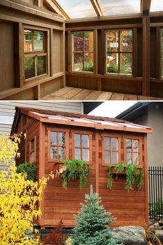 the inside and outside of a house with plants growing out of it's windows