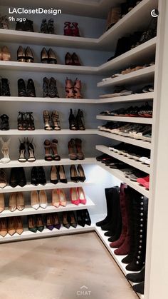 a closet filled with lots of different types of shoes