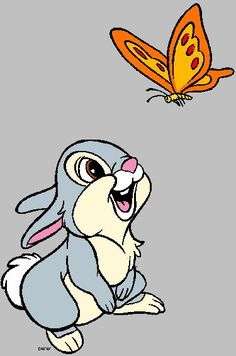 a cartoon rabbit sitting in front of a butterfly