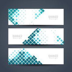 two banners with blue and white squares on the front, one is for banner design