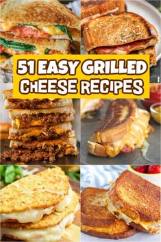 grilled cheese sandwiches with text overlay that reads, 5 easy grilled cheese recipes