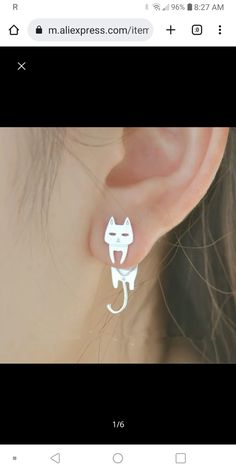 Cat. Earrings with body.comes with backs Cute Cat Design Earrings For Party, White Cat Design Earrings, Cat And Fish, Asymmetrical Earrings, Sterling Silver Cat, Unusual Earrings, Party Kleidung, Hypoallergenic Jewelry, Jewelry Model