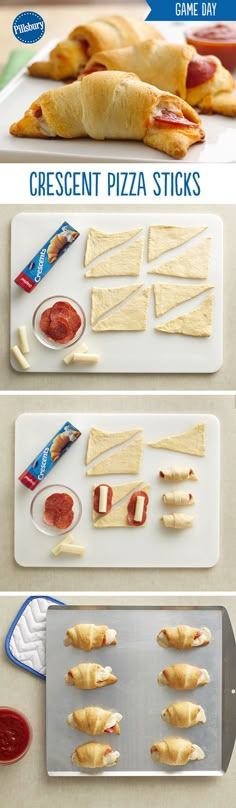 pizza sticks are being prepared on a cutting board