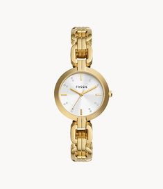 Kerrigan Three-Hand Gold-Tone Stainless Steel Watch - BQ3852 - Fossil Fossil Watches Women, Gold Watches Women, Bracelet Watches Women, Fossil Watches, Sun Hats For Women, Three Hands, Gold Case, Steel Watch, Stainless Steel Watch