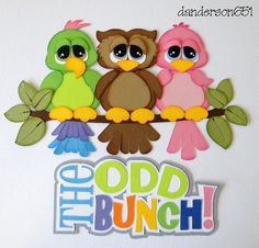 three owls sitting on top of a branch with the words odd bunch