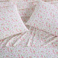 pink and green flowers on white sheet set