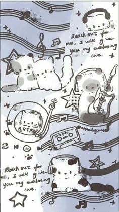 an image of cartoon cats with musical notes and stars in the sky above them, as if they are singing