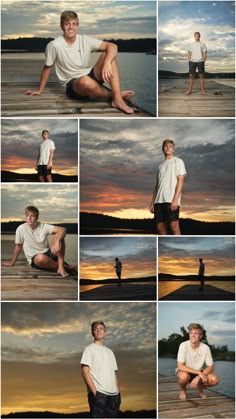 a series of photos shows a man sitting on the ground with his legs crossed and hands behind him