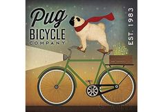 Pug Dog on a Bike Art Print | Dog Posters Art Prints Dog Riding Bike, Bike Cartoon, Bike Art Print, Bike Print, Pug Pictures, Pug Art, 강아지 그림, A Pug, Bike Art