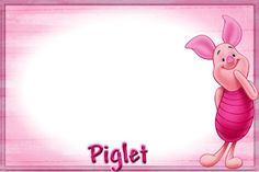 a cartoon piglet is standing in front of a pink background with the word piglet on it