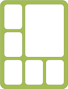 a green square with four squares on the front and two smaller squares on the back