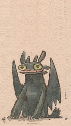 a drawing of a small creature with big eyes