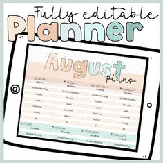 a tablet with the words fully editable planner on it