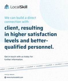 an advertisement for local skill in the uk with blue circles and white text that reads, we can build a direct connection with client, resulting in higher satisfaction