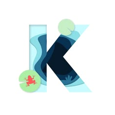 the letter k is made up of different shapes and colors, including an image of a frog