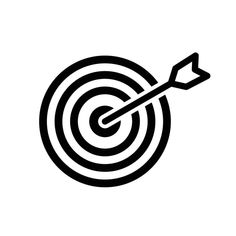 an arrow hitting in the center of a dart's bulls eye icon on a white background