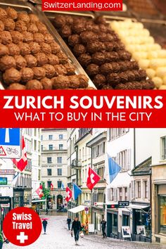 an advertisement for swiss souvenirs and what to buy in the city is shown