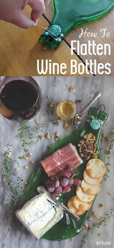 how to make flatten wine bottles with cheese, crackers and other food items