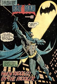 an old comic book page with batman flying through the air and holding a bat in his hand