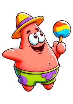 a cartoon character is holding a lollipop