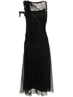 black silk organza semi-sheer construction round neck cut-out detailing floral-lace detailing sleeveless ruched detailing internal slip dress mid-length straight hem rear tie fastening Organza Midi Dress, Versace Outfit, Silk Midi Dress, Pink Midi Dress, Green Midi Dress, Silk Organza, Alberta Ferretti, Mid Dresses, Blue Midi Dress