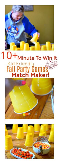 Over 10 Easy Minute to Win It Games that are Kid Friendly with a Fall Theme. These Thanksgiving Party games are perfect for kids, teens and adults. The whole family will enjoy these hilarious Thanksgiving or Fall Games to Play with Kids. www.kidfriendlythingstodo.com #familythankgsivinggames #thanksgivingpartygamesforkids #thanksgivingfungamesforkids #thanksgivingschoolgames #easythanksgivinggamesforkids Thanksgiving Party Games, Minute Games, Kids Thanksgiving