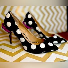 So Cute!! They Have A Skirt!!! These Nwot Betsey Johnson “Harbur” Pumps Have Only Been Worn Inside To Try Them On. They Are Black With White Polka Dots, Pointed Toe Pumps With A Purple Skirt Detail Around The Heel!! Size 6.5, Heel Is Fabric Covered And 3” High. Faint Glue Detail On Midshoe Where It Meets The Sole (See Photos For Detail) Pretty High Heels, Betsey Johnson Shoes, Purple Skirt, Fabric Covered, White Polka Dot, Betsey Johnson, Shoes Women Heels, Glue, Polka Dot