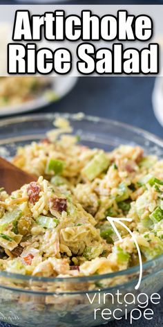 a close up of a bowl of food with broccoli and rice salad in it