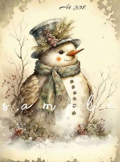 a snowman wearing a hat and scarf