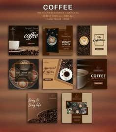 the coffee flyer is shown with different types of items on it and in front of them