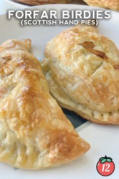 two pastries on a white plate with text overlay that reads four different types of bread