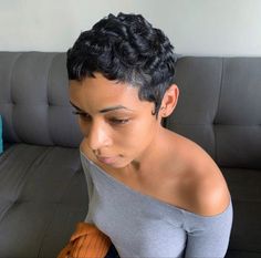 Pixie Haircut For Black Women Curly, Grown Out Pixie Black Women, Short Relaxed Hair Pixie, Natural Pixie Haircut Black Women, Super Short Pixie For Black Women, Short Haircuts Black Women, Short Hair Cuts Black Women, Fingerwaves Short Hair Black Pixie Cuts, Very Short Pixie Haircut Black Women