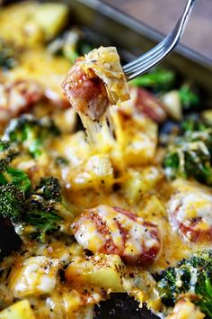 broccoli and egg casserole being lifted with a fork