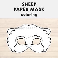 a sheep mask with the words sheep paper mask coloring in black and white on it