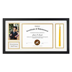 a diploma frame with an image of a man in graduation cap and gown on it